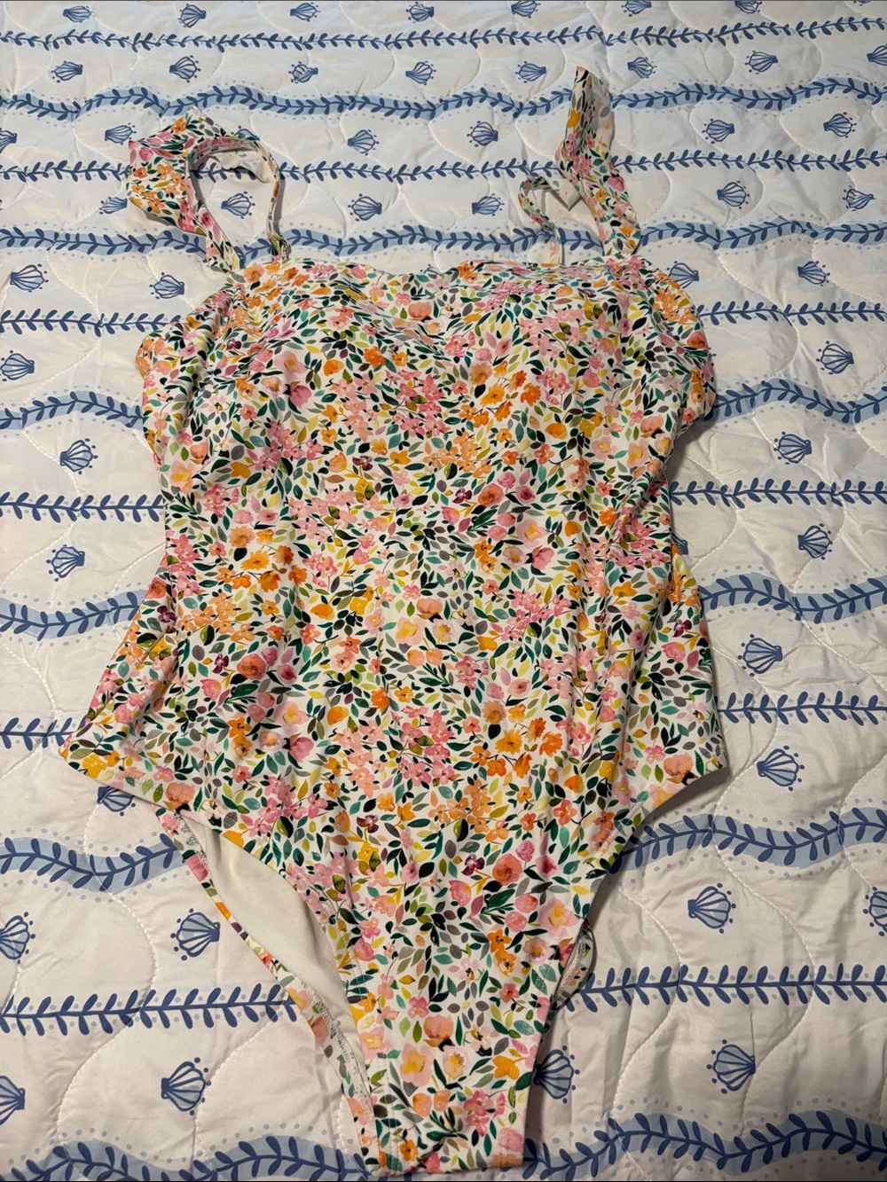 Kona Sol Floral One-Piece Swimsuit in White, Pink, Yellow, Green